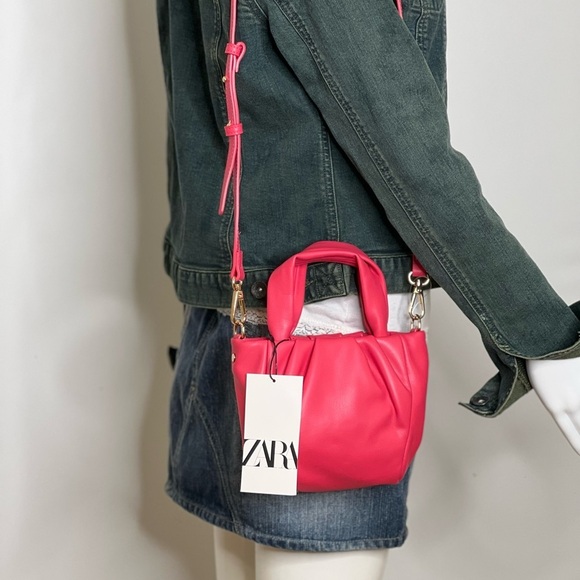 Zara Crossbody Bag handle Pink Fuchsia Mini Rose Gold Bag Soft Mini Purse New - Picture 4 of 16